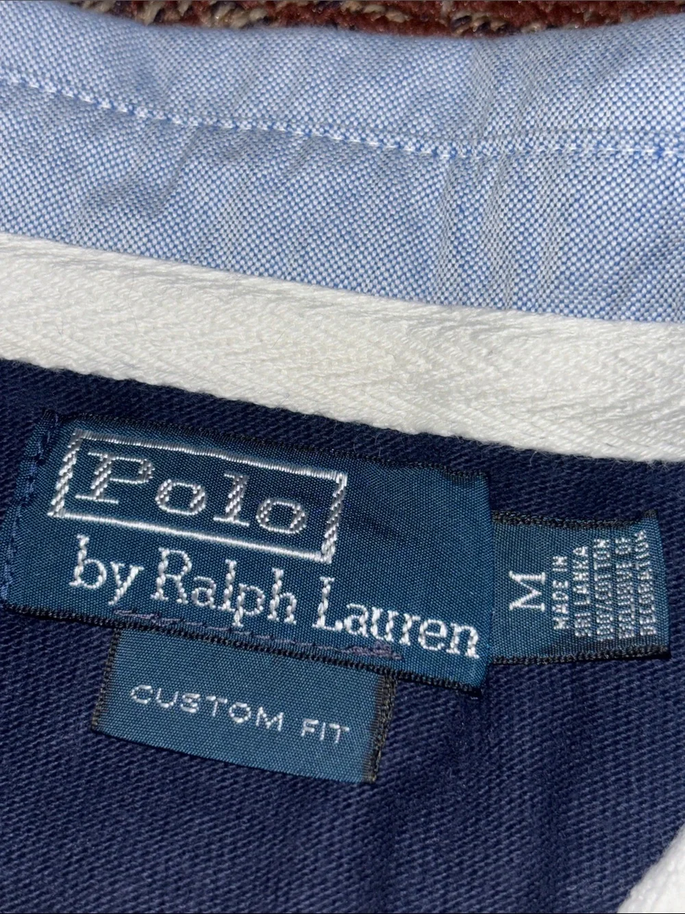 Extremely Rare! Vintage Polo RL heavyweight rugby shirt denim collar long sleeve